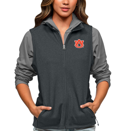 Women's Antigua Heather Charcoal Auburn Tigers Course Full-Zip Vest