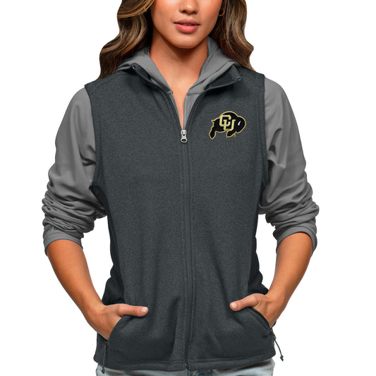 Women's Antigua Heather Charcoal Colorado Buffaloes Course Full-Zip Vest