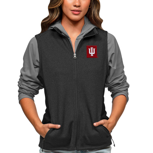 Women's Antigua Heather Black Indiana Hoosiers Course Full-Zip Vest