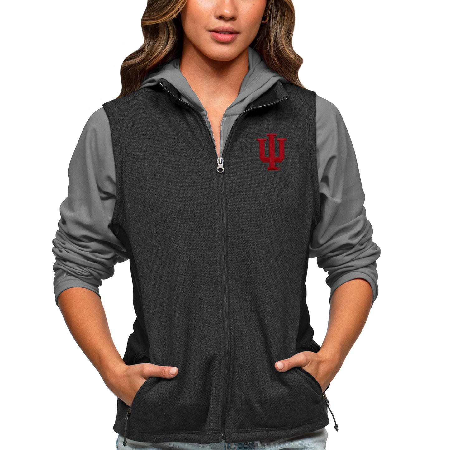 Women's Antigua Heather Black Indiana Hoosiers Course Full-Zip Vest