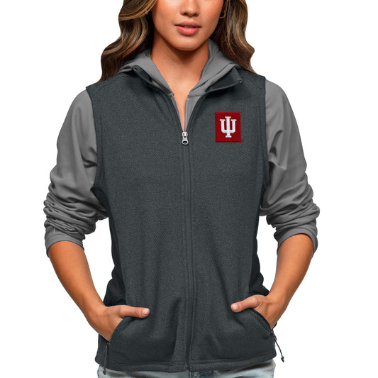 Women's Antigua Heather Charcoal Indiana Hoosiers Course Full-Zip Vest