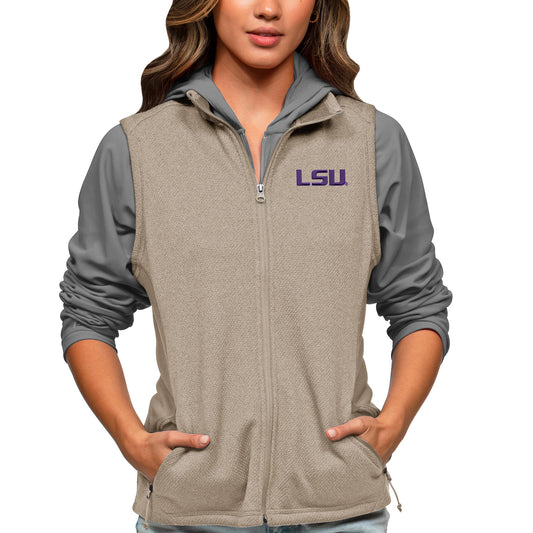 Women's Antigua Oatmeal LSU Tigers Course Full-Zip Vest