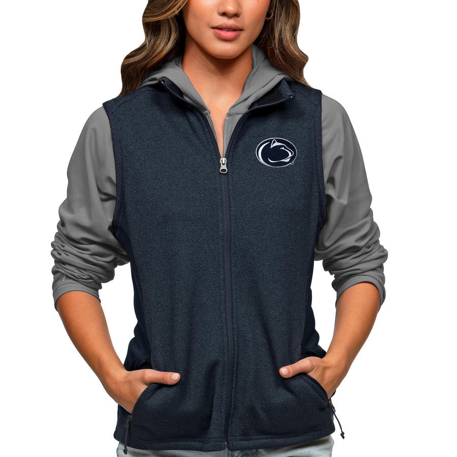 Women's Antigua Heather Navy Penn State Nittany Lions Course Full-Zip Vest