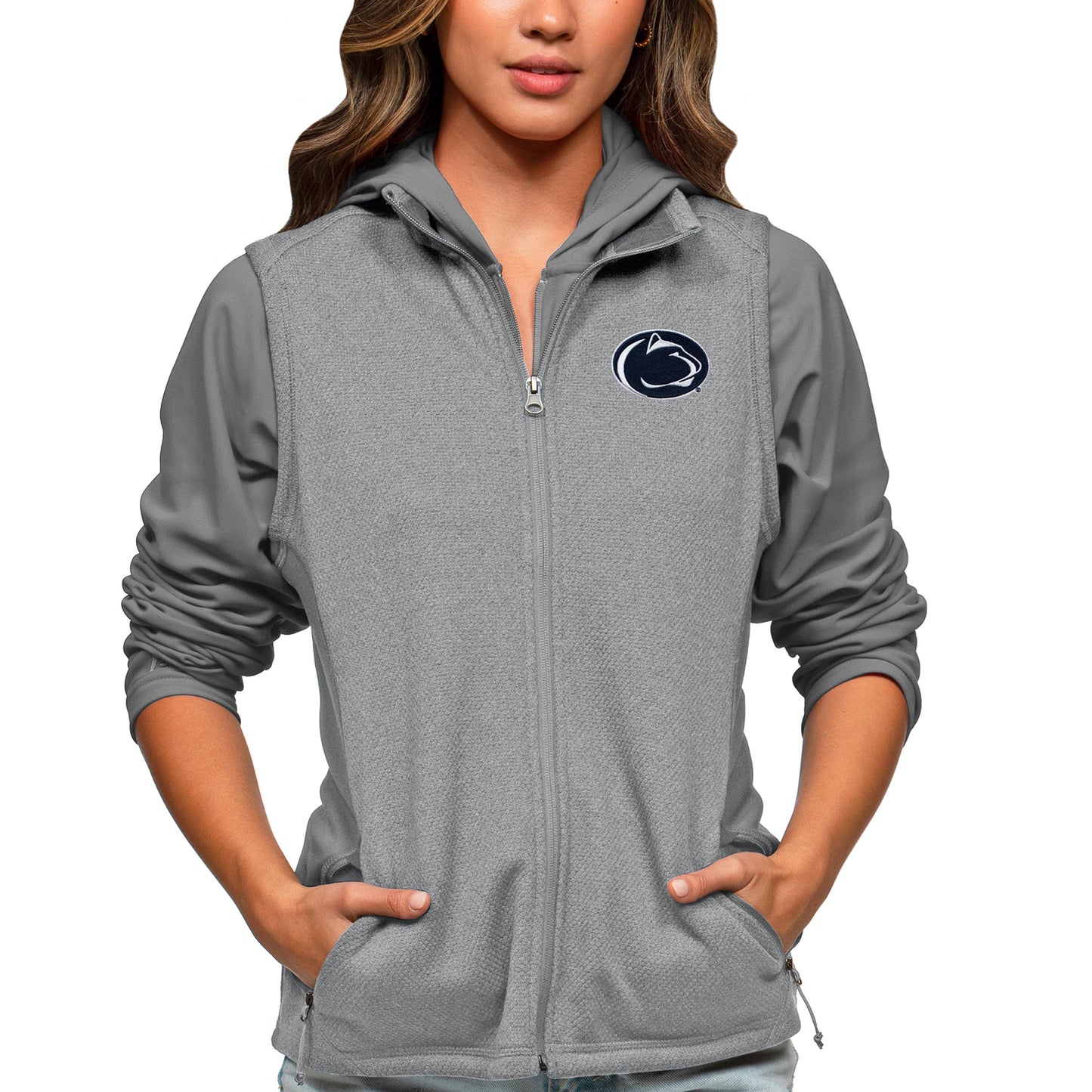 Women's Antigua Heather Gray Penn State Nittany Lions Course Full-Zip Vest
