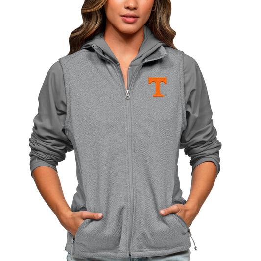 Women's Antigua Heather Gray Tennessee Volunteers Course Full-Zip Vest