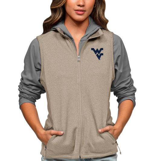 Women's Antigua Oatmeal West Virginia Mountaineers Course Full-Zip Vest