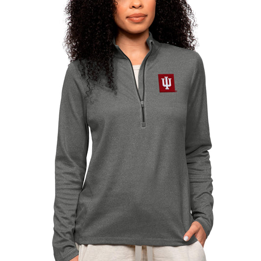 Women's Antigua Heather Charcoal Indiana Hoosiers Epic Quarter-Zip Pullover Top