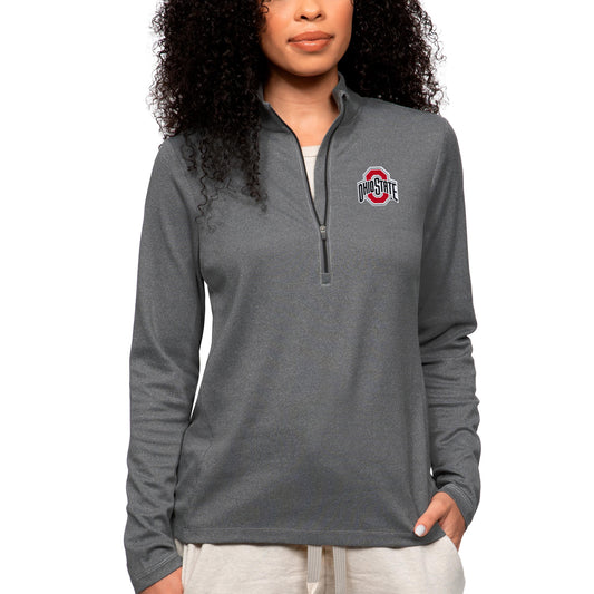 Women's Antigua Heather Charcoal Ohio State Buckeyes Epic Quarter-Zip Pullover Top