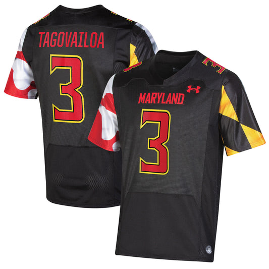 Men's Under Armour Taulia Tagovailoa Black Maryland Terrapins NIL Replica Football Jersey