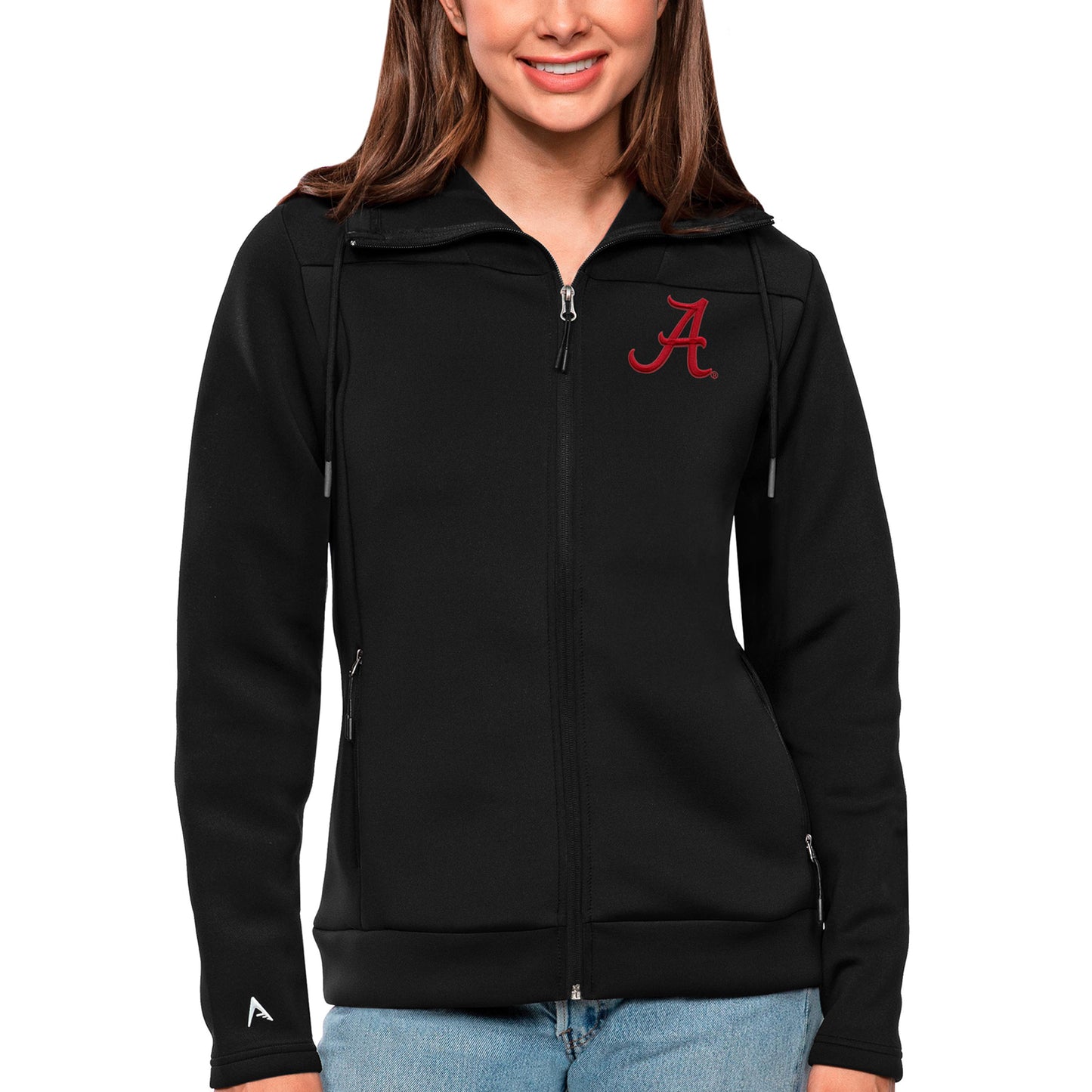 Women's Antigua Black Alabama Crimson Tide Protect Full-Zip Jacket