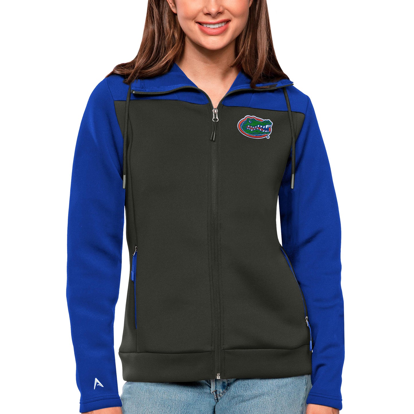 Women's Antigua Royal/Charcoal Florida Gators Protect Full-Zip Jacket