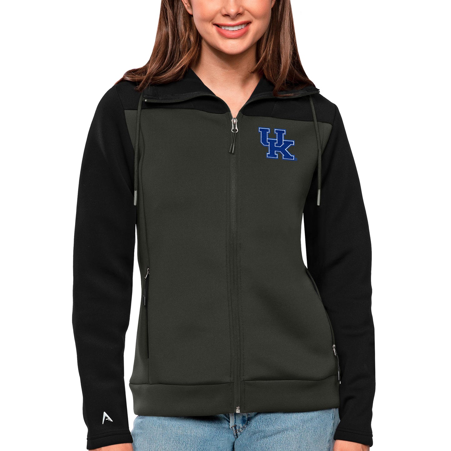 Women's Antigua Black/Charcoal Kentucky Wildcats Protect Full-Zip Jacket