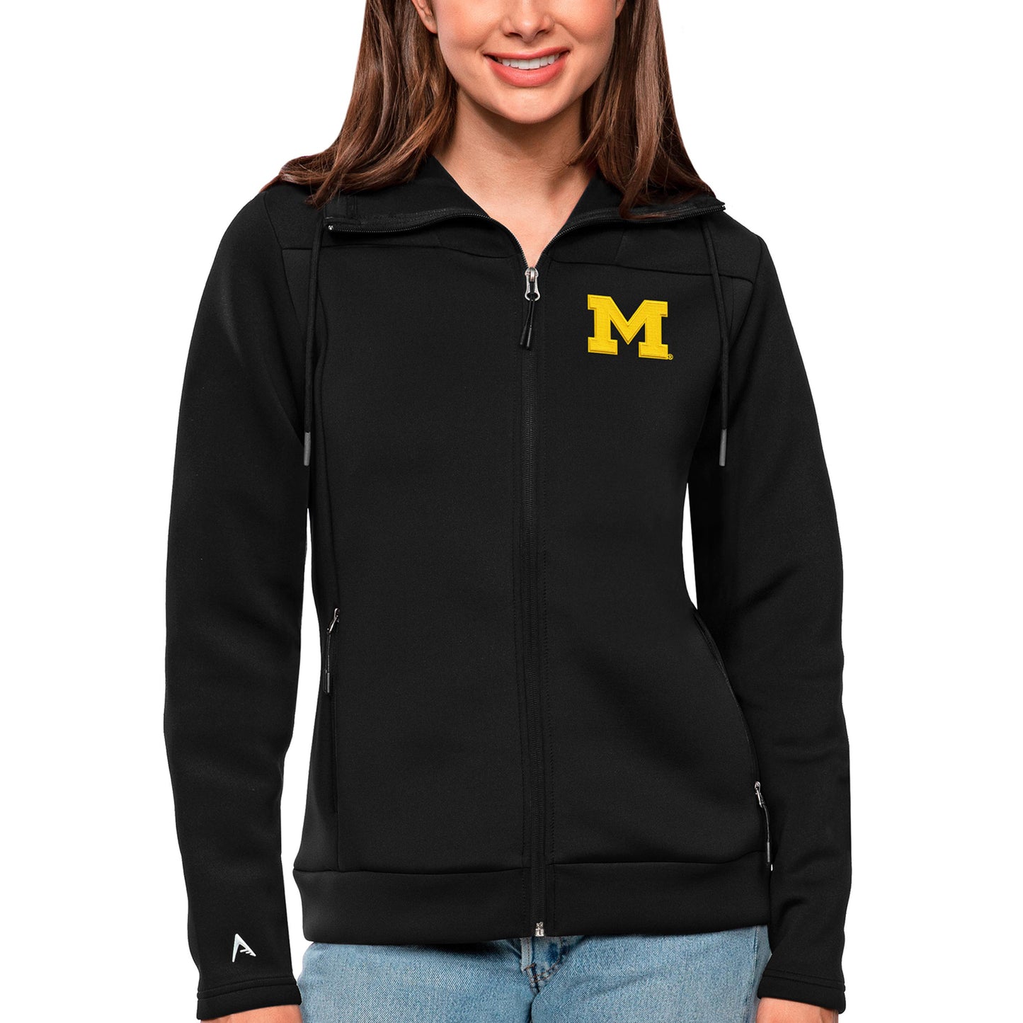 Women's Antigua Black Michigan Wolverines Protect Full-Zip Jacket