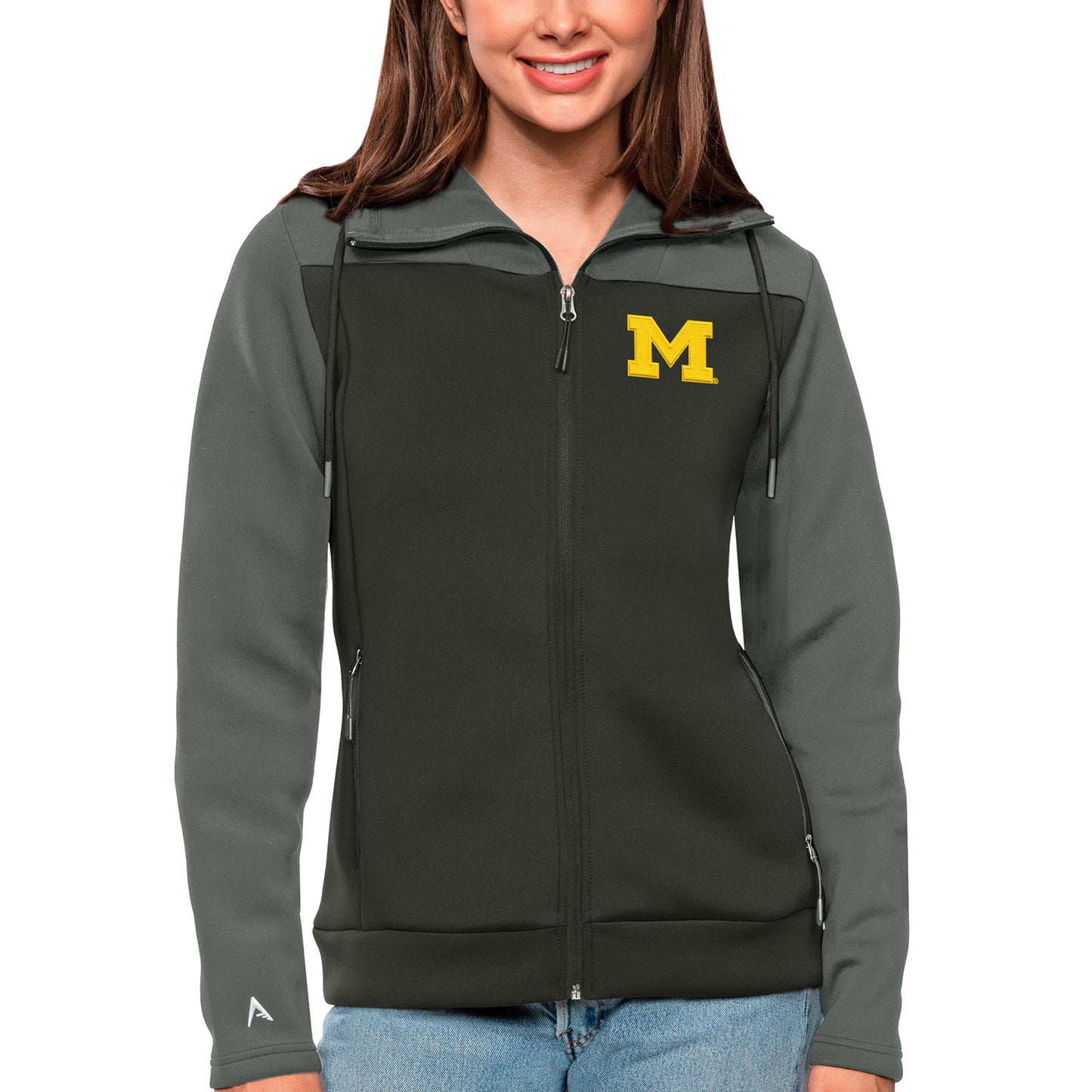 Women's Antigua Steel/Charcoal Michigan Wolverines Protect Full-Zip Jacket