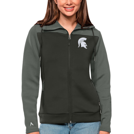 Women's Antigua Steel/Charcoal Michigan State Spartans Protect Full-Zip Jacket