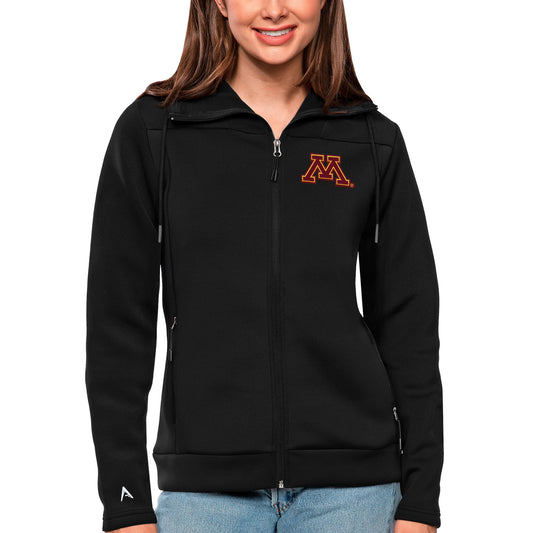 Women's Antigua Black Minnesota Golden Gophers Protect Full-Zip Jacket