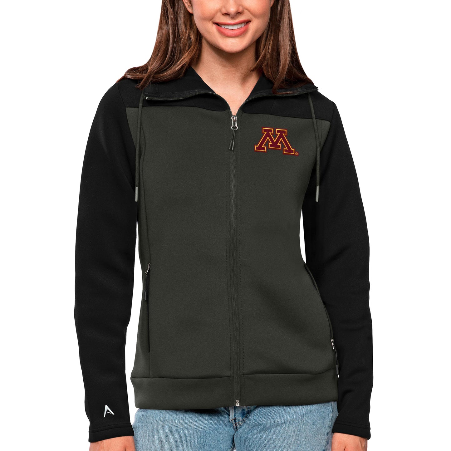 Women's Antigua Black/Charcoal Minnesota Golden Gophers Protect Full-Zip Jacket