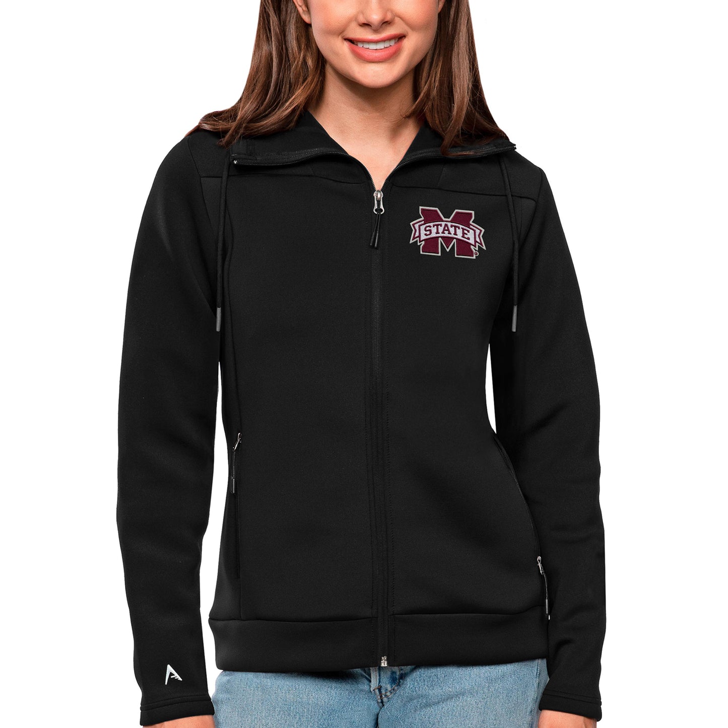 Women's Antigua Black Mississippi State Bulldogs Protect Full-Zip Jacket