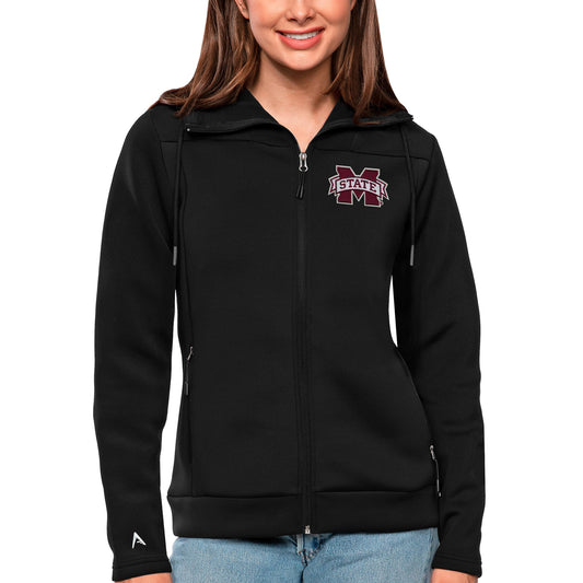 Women's Antigua Black Mississippi State Bulldogs Protect Full-Zip Jacket