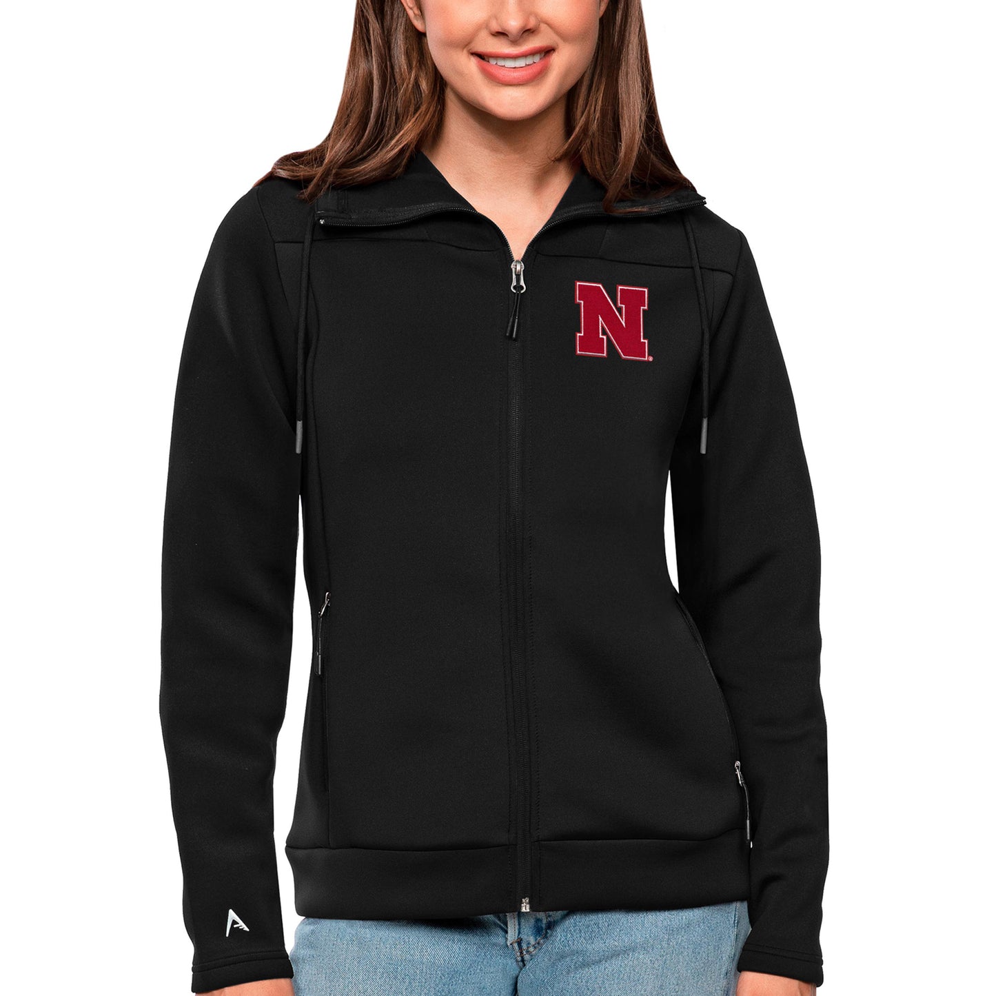 Women's Antigua Black Nebraska Huskers Protect Full-Zip Jacket