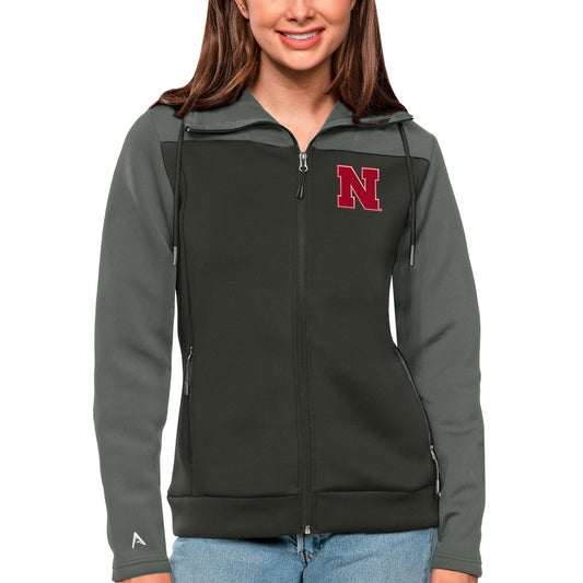 Women's Antigua Steel/Charcoal Nebraska Huskers Protect Full-Zip Jacket