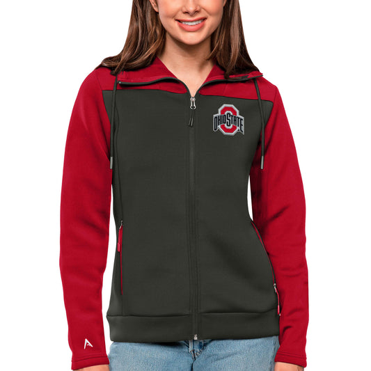 Women's Antigua Scarlet/Charcoal Ohio State Buckeyes Protect Full-Zip Jacket