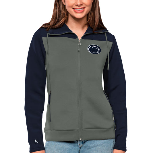 Women's Antigua Navy/Steel Penn State Nittany Lions Protect Full-Zip Jacket