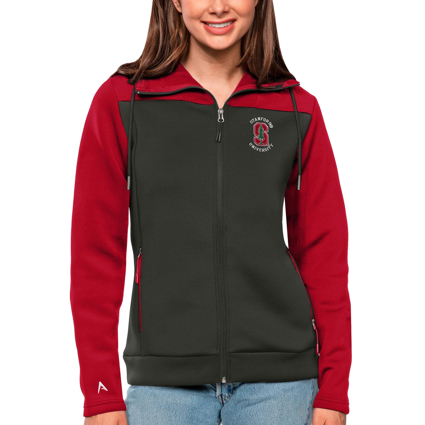 Women's Antigua Cardinal/Charcoal Stanford Cardinal Protect Full-Zip Jacket