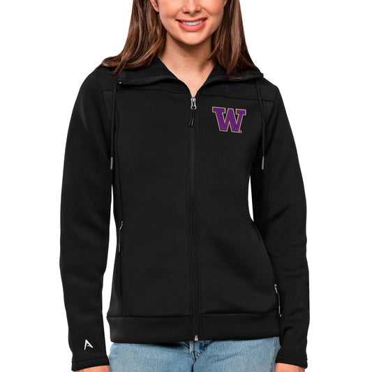 Women's Antigua Black Washington Huskies Protect Full-Zip Jacket