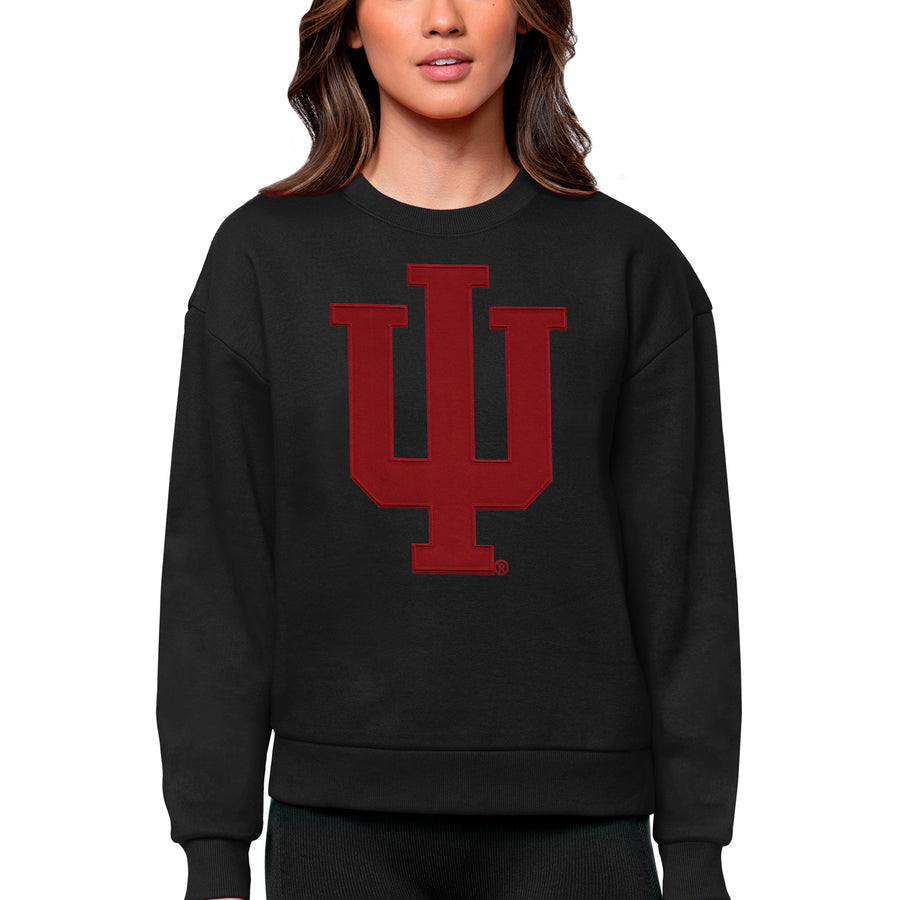 Women's Antigua Black Indiana Hoosiers Victory Crewneck Pullover Sweatshirt