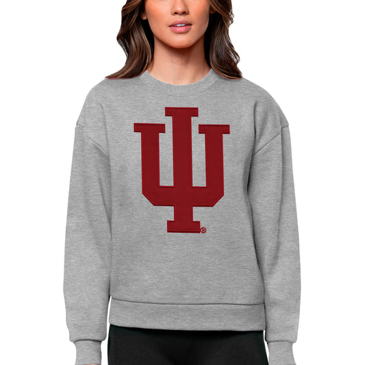 Women's Antigua Heather Gray Indiana Hoosiers Victory Crewneck Pullover Sweatshirt