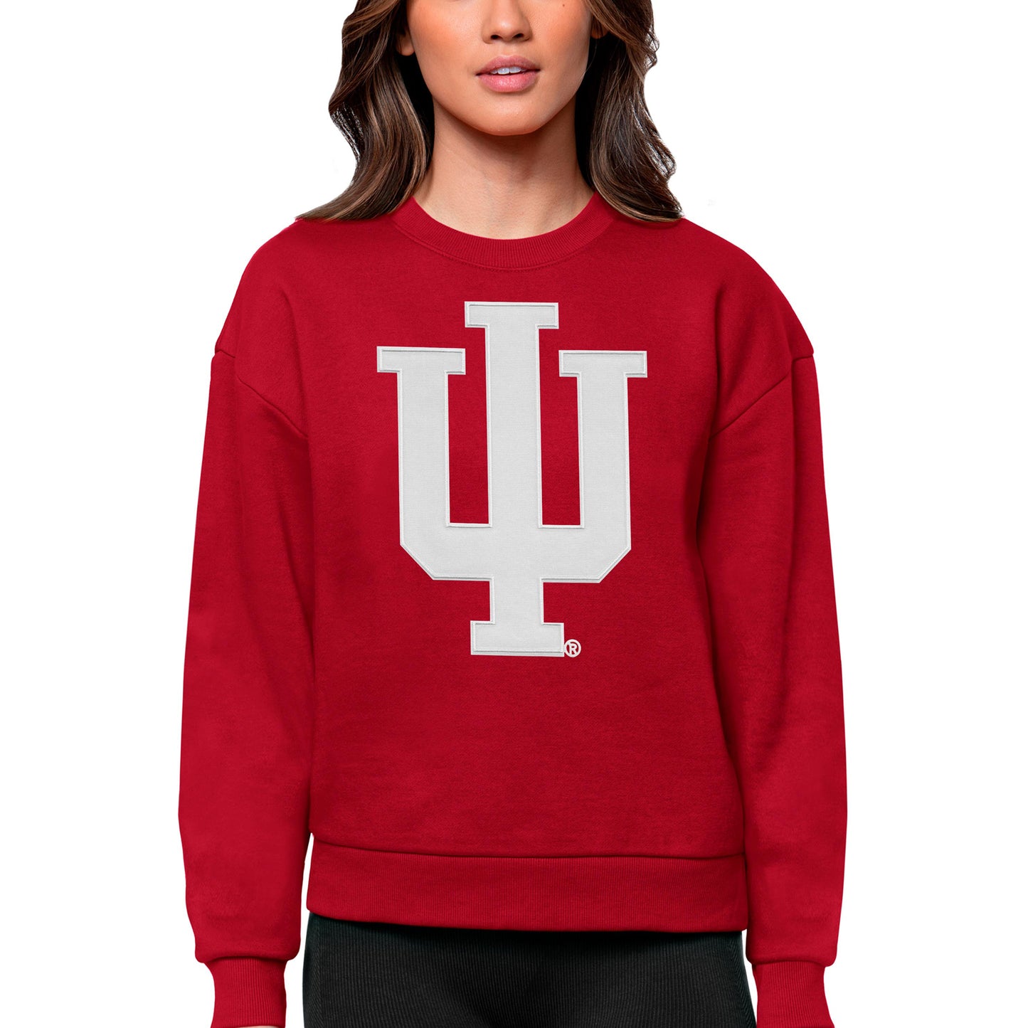 Women's Antigua Crimson Indiana Hoosiers Victory Crewneck Pullover Sweatshirt