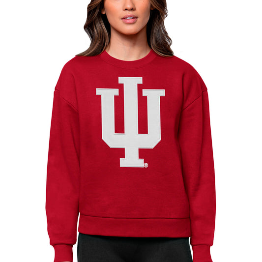 Women's Antigua Crimson Indiana Hoosiers Victory Crewneck Pullover Sweatshirt