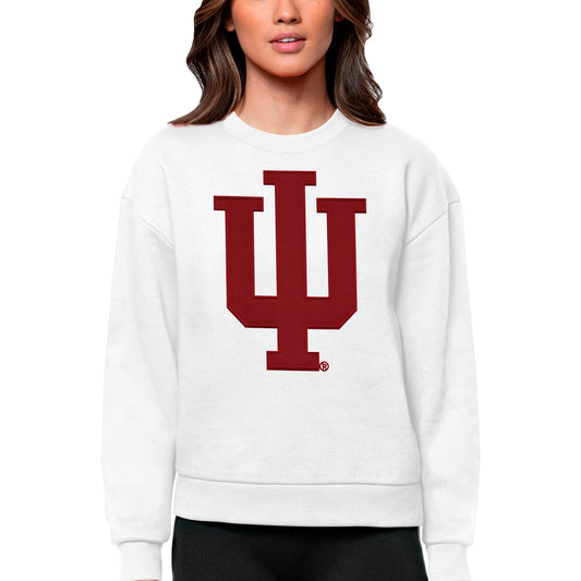 Women's Antigua White Indiana Hoosiers Victory Crewneck Pullover Sweatshirt