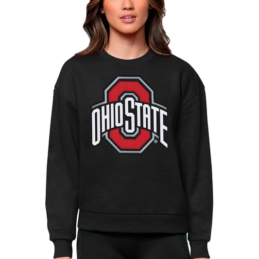 Women's Antigua Black Ohio State Buckeyes Victory Crewneck Pullover Sweatshirt