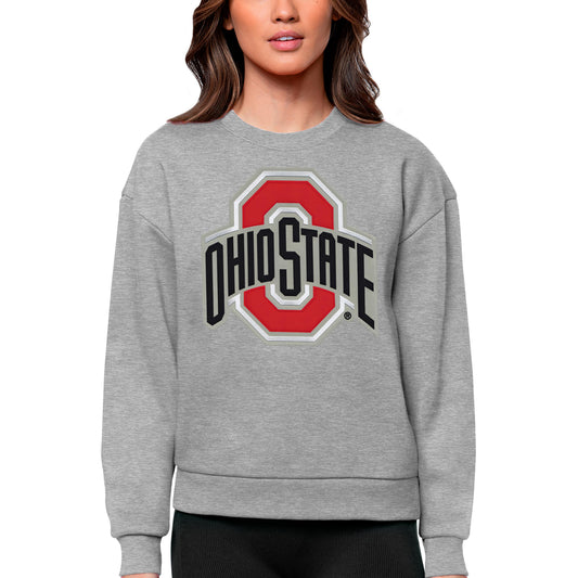 Women's Antigua Heather Gray Ohio State Buckeyes Victory Crewneck Pullover Sweatshirt