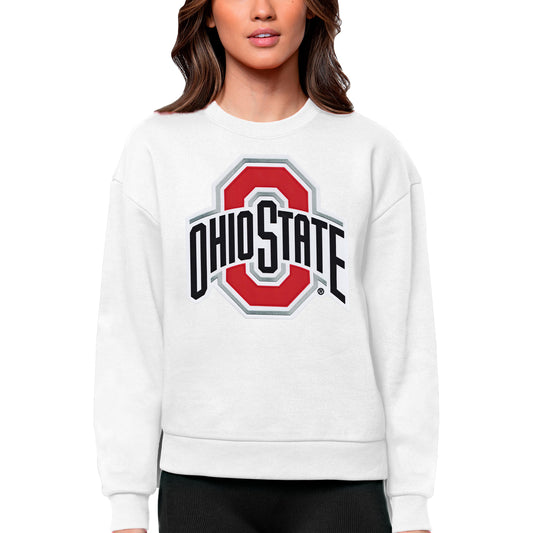 Women's Antigua White Ohio State Buckeyes Victory Crewneck Pullover Sweatshirt