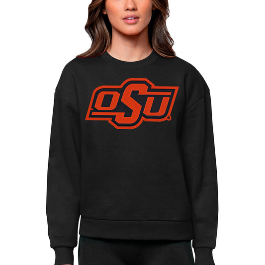 Women's Antigua Black Oklahoma State Cowboys Victory Crewneck Pullover Sweatshirt