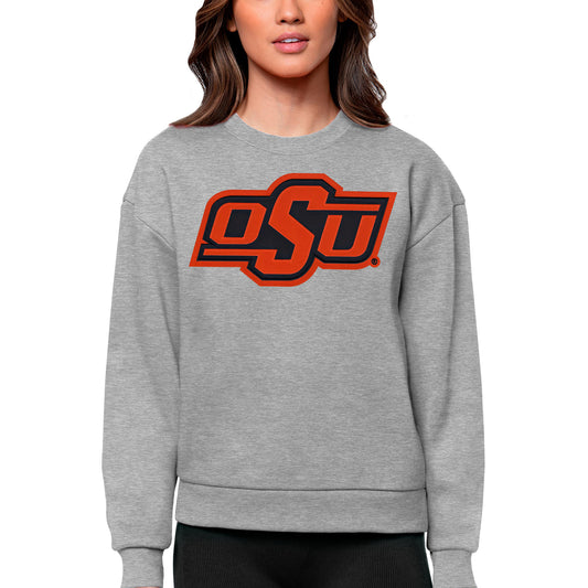 Women's Antigua Heather Gray Oklahoma State Cowboys Victory Crewneck Pullover Sweatshirt