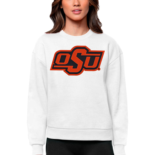 Women's Antigua White Oklahoma State Cowboys Victory Crewneck Pullover Sweatshirt