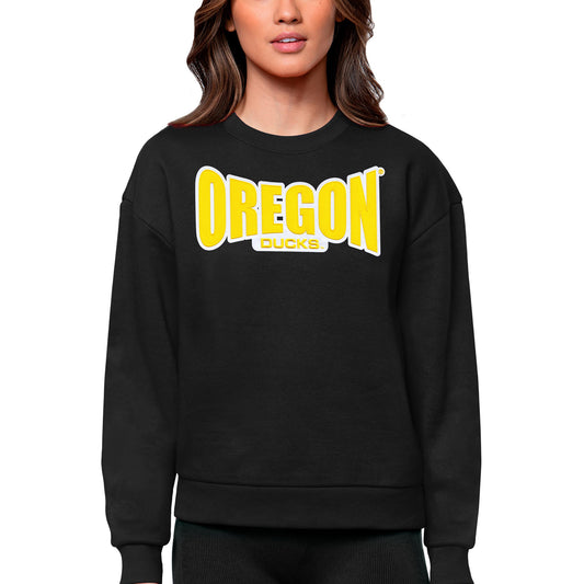 Women's Antigua Black Oregon Ducks Victory Crewneck Pullover Sweatshirt