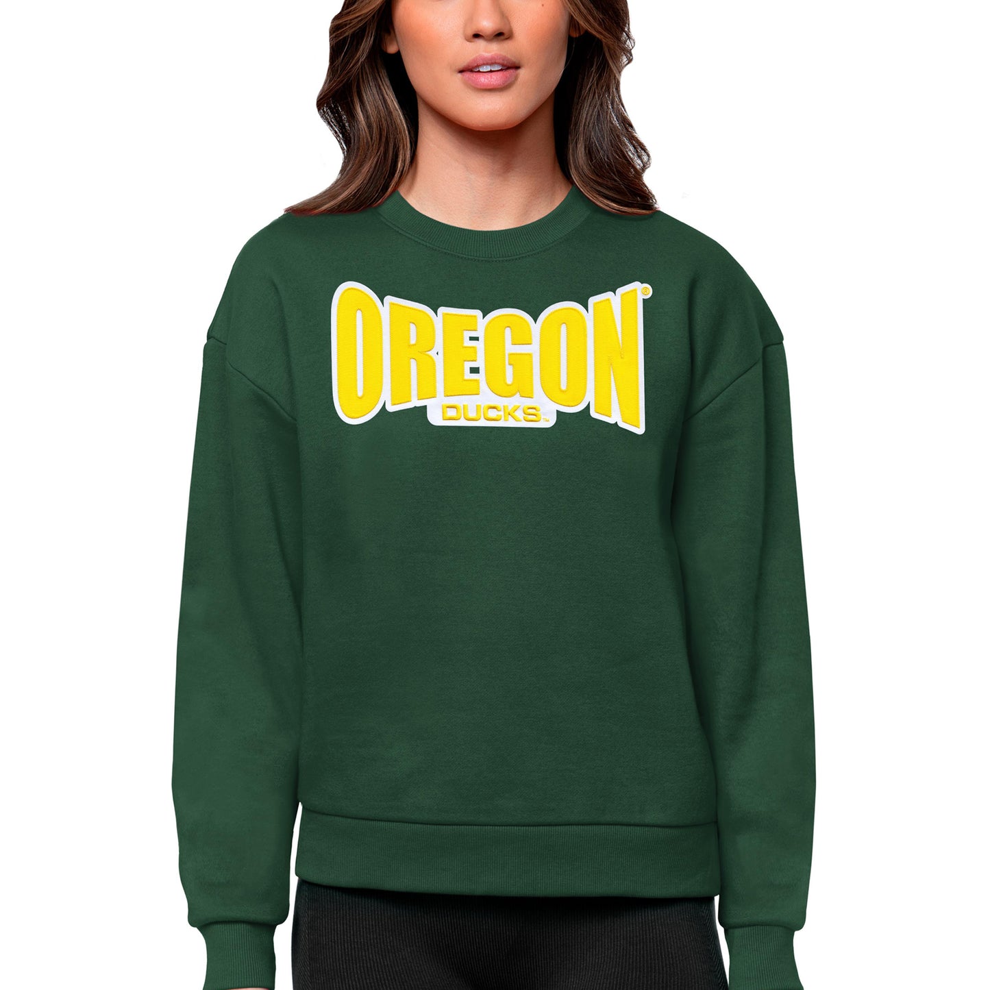 Women's Antigua Green Oregon Ducks Victory Crewneck Pullover Sweatshirt