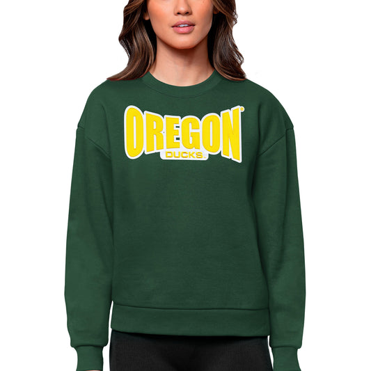 Women's Antigua Green Oregon Ducks Victory Crewneck Pullover Sweatshirt