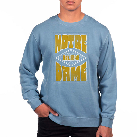 Men's Uscape Apparel Powder Blue Notre Dame Fighting Irish Pigment Dyed Fleece Crewneck Sweatshirt