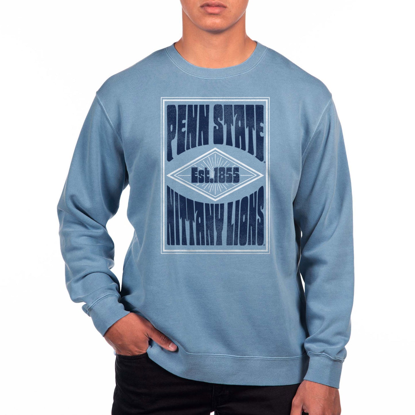 Men's Uscape Apparel Powder Blue Penn State Nittany Lions Pigment Dyed Fleece Crewneck Sweatshirt