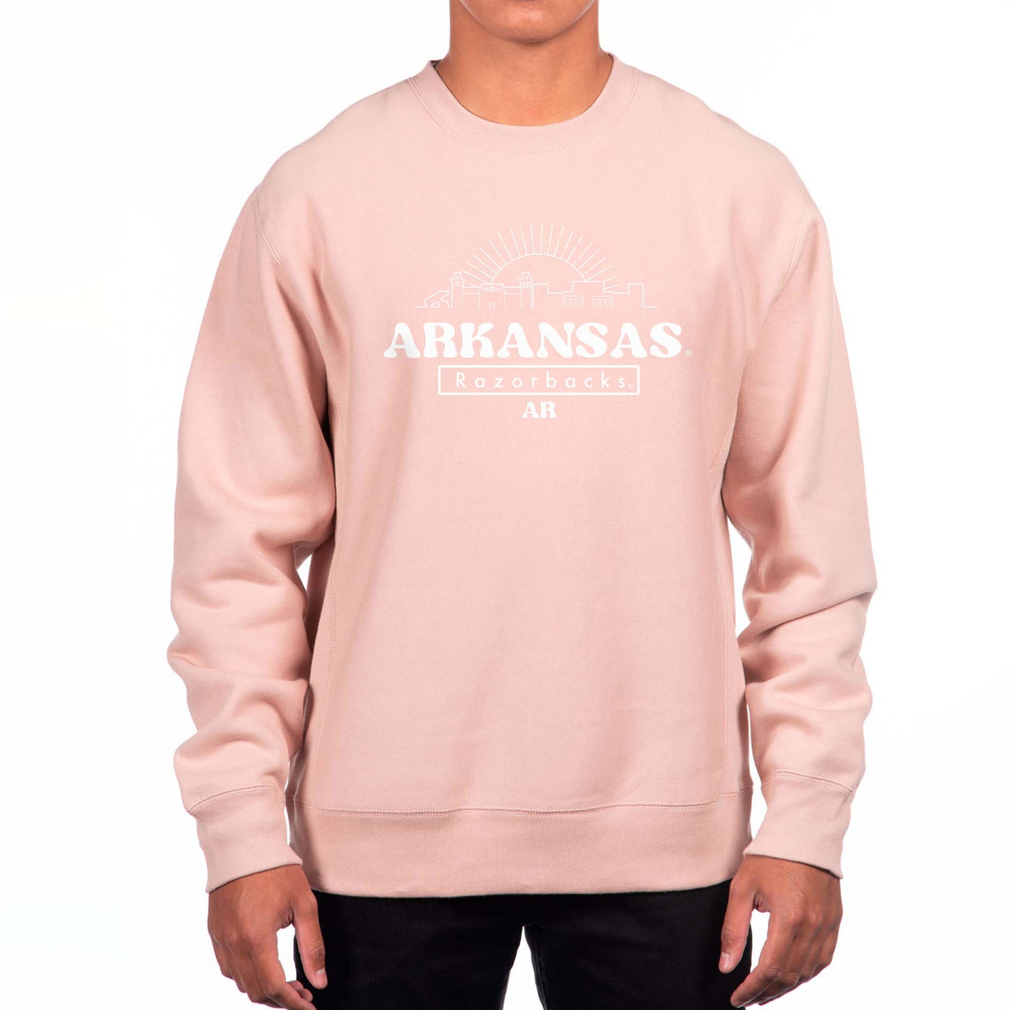 Men's Uscape Apparel Pink Arkansas Razorbacks Premium Heavyweight Crewneck Sweatshirt