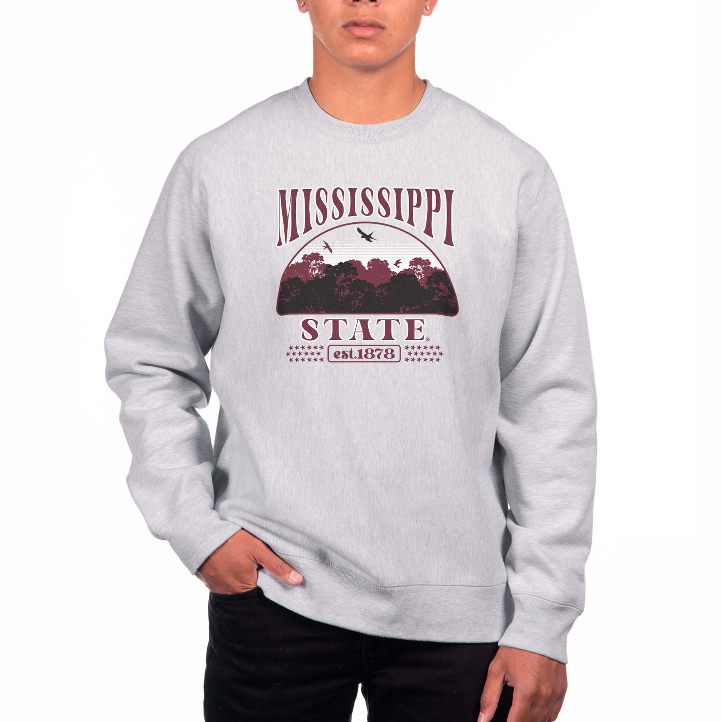 Men's Uscape Apparel Heather Gray Mississippi State Bulldogs Premium Heavyweight Crewneck Sweatshirt