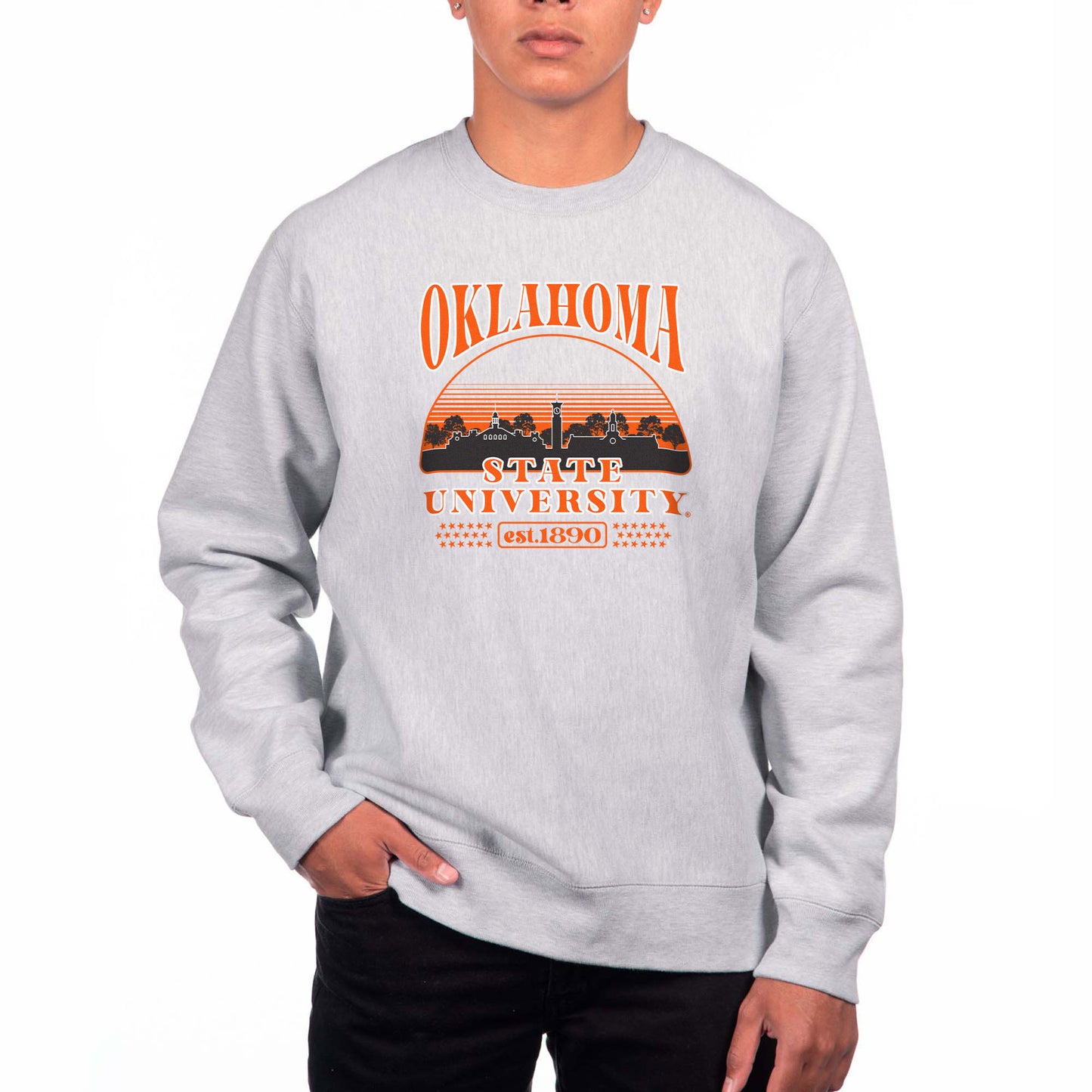 Men's Uscape Apparel Heather Gray Oklahoma State Cowboys Premium Heavyweight Crewneck Sweatshirt