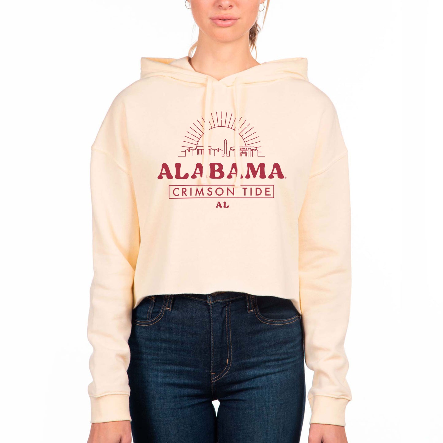 Women's Uscape Apparel Cream Alabama Crimson Tide Fleece Crop Hoodie