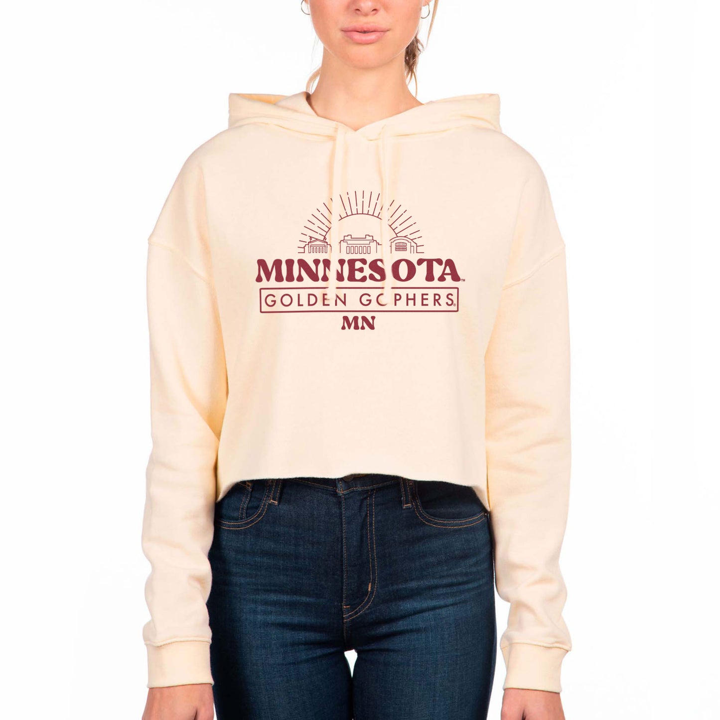 Women's Uscape Apparel Cream Minnesota Golden Gophers Fleece Crop Hoodie